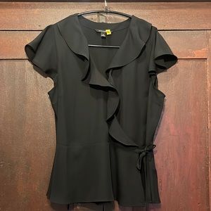 Banana Republic Wrap Tie Top With Flutter Sleeves Black Size Small